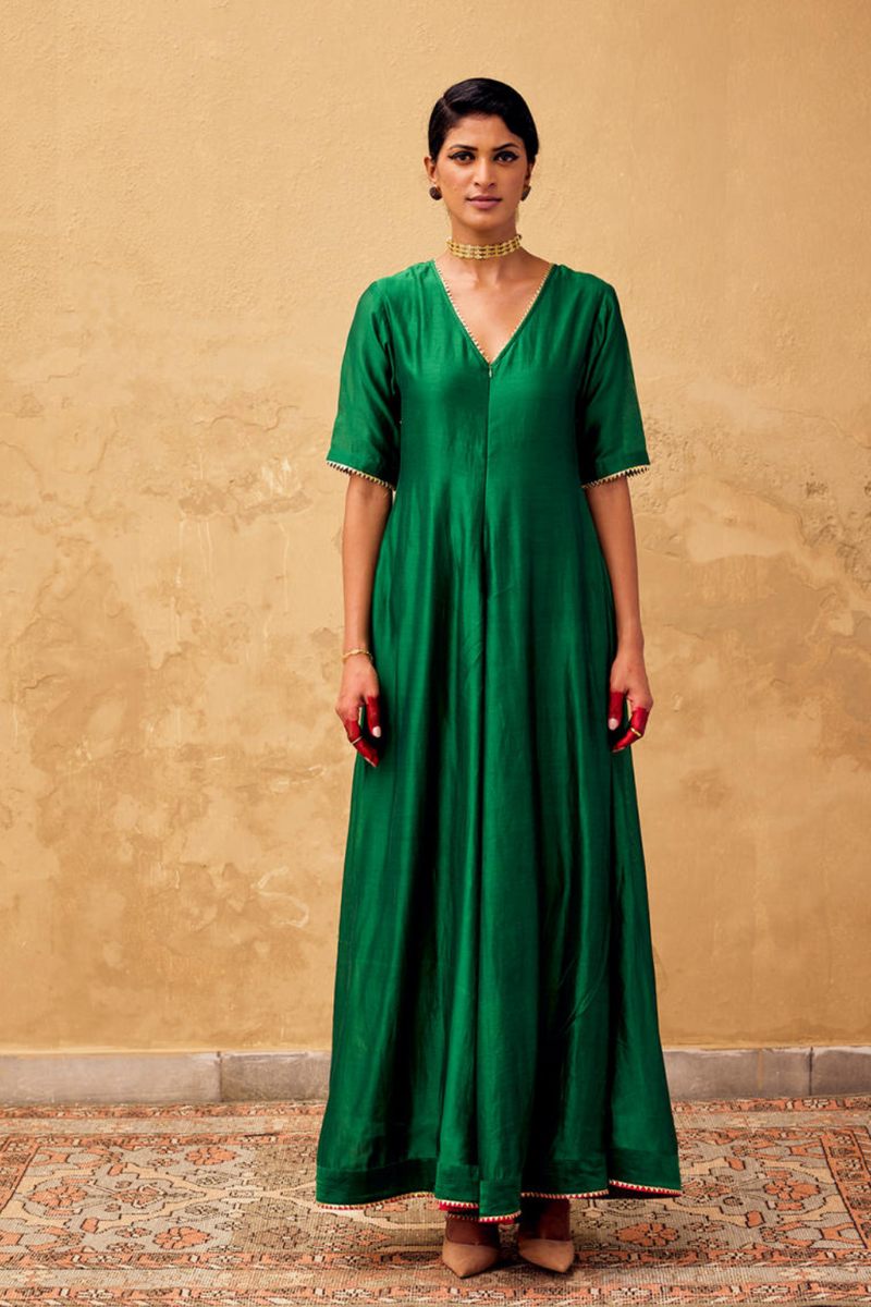 Gulzar Jumpsuit chanderi by Khara Kapas in green for women in Singapore