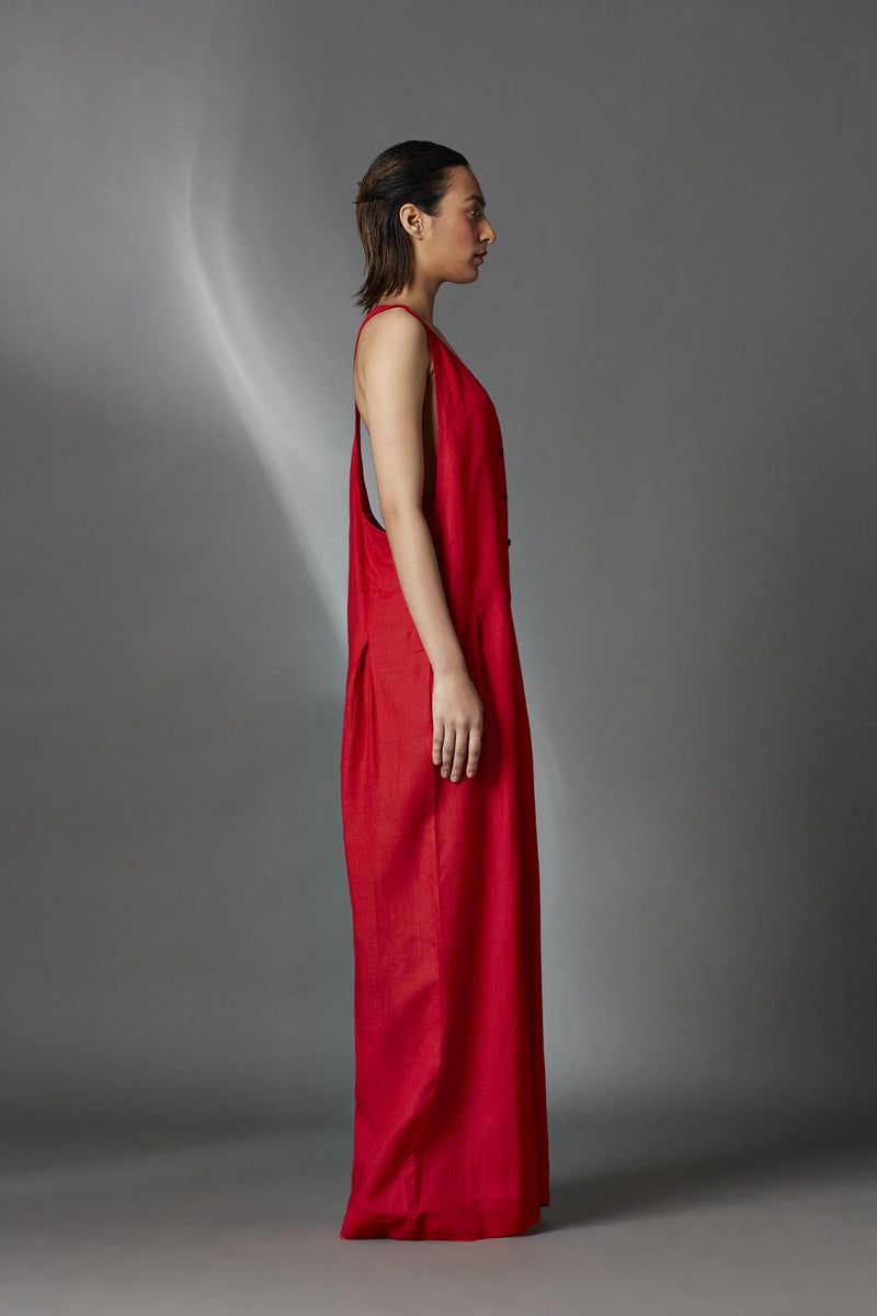 Juniper Jumpsuit-Red linen by Chola in red color for women in Singapore