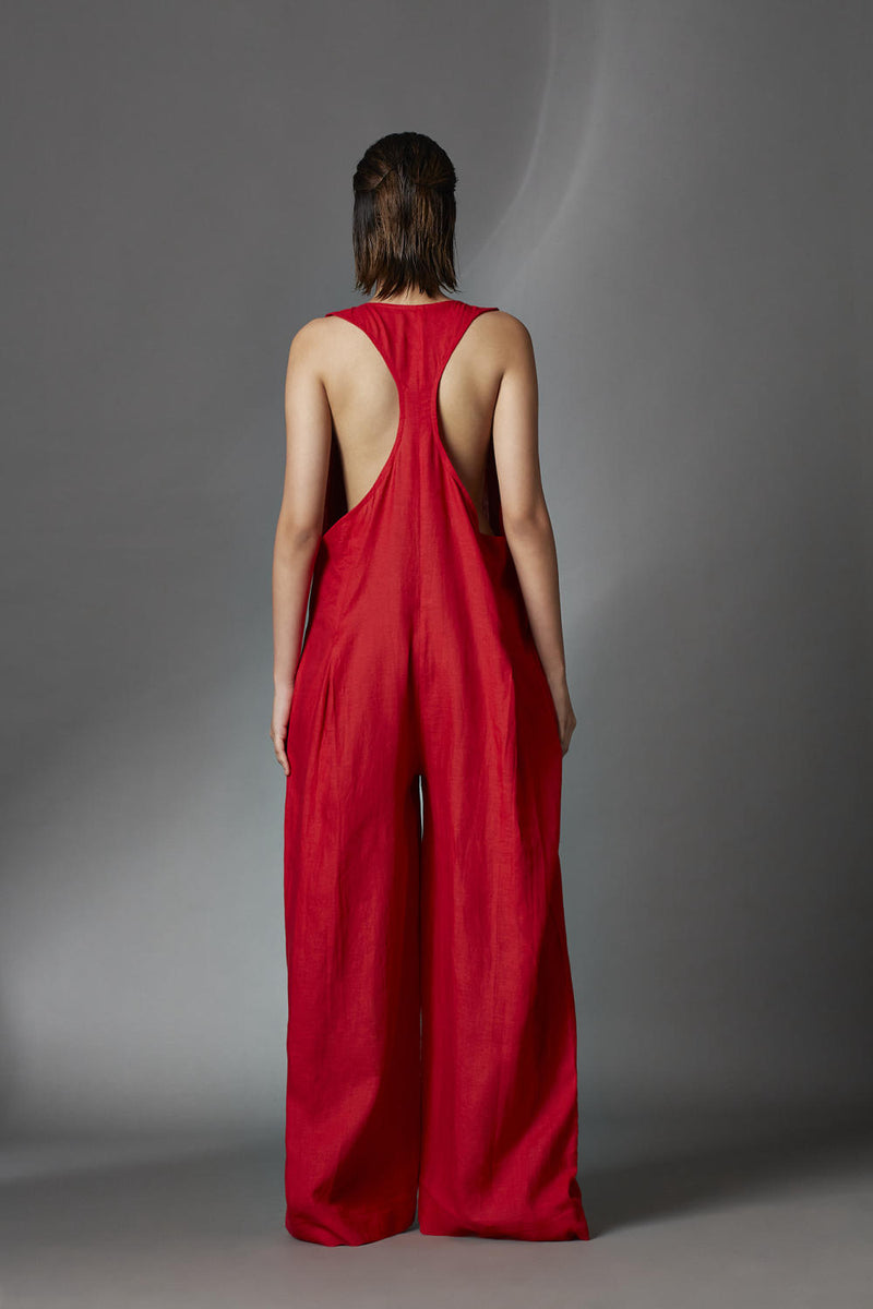 Juniper Jumpsuit-Red linen by Chola in red color for women in Singapore