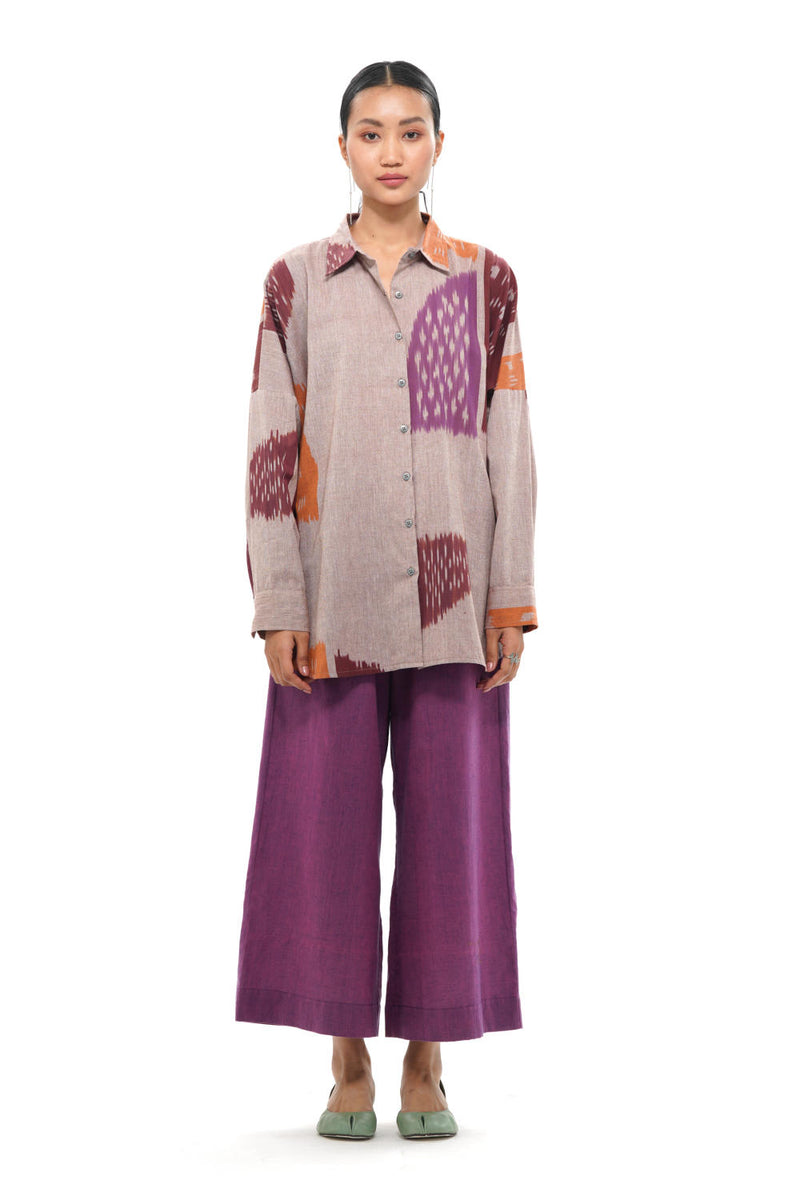 HANA RELAXED SHIRT 100% cotton by Translate - Handwoven Ikat in beige color for women in Singapore