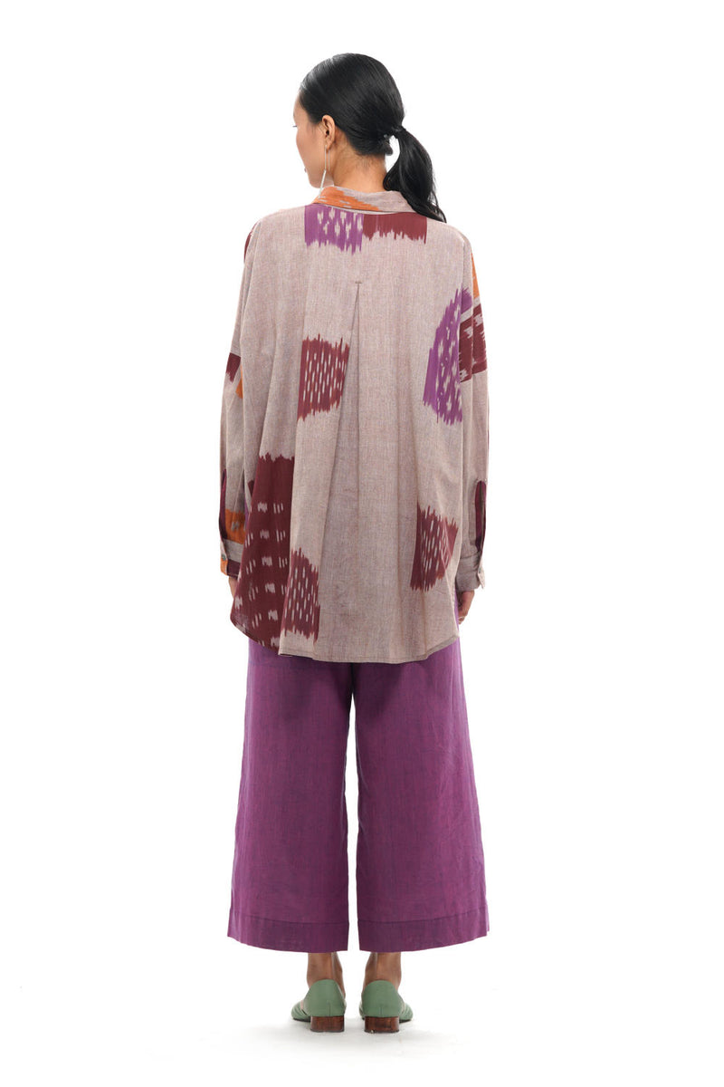 HANA RELAXED SHIRT 100% cotton by Translate - Handwoven Ikat in beige color for women in Singapore