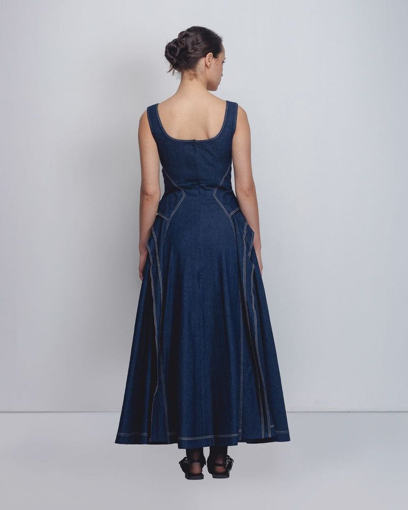 Hani Dress - Denim Blue cotton Buy Hani Dress - Denim Blue from C&W | Dresses for Women by Leh Studios in blue color for women in Singapore