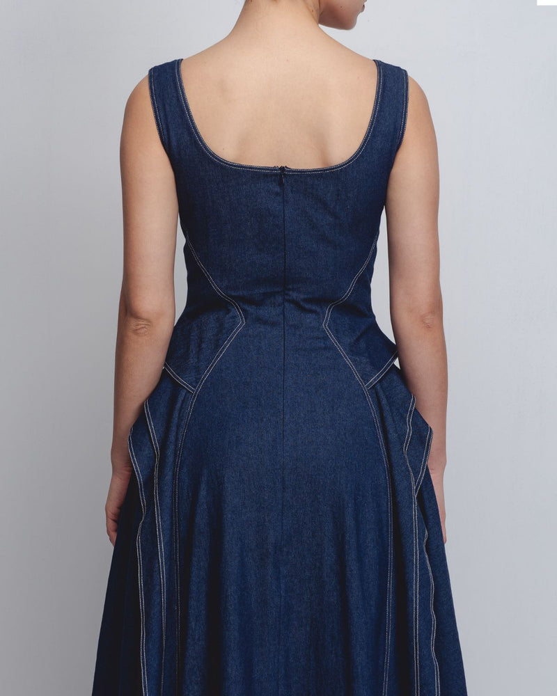 Hani Dress - Denim Blue cotton Buy Hani Dress - Denim Blue from C&W | Dresses for Women by Leh Studios in blue color for women in Singapore