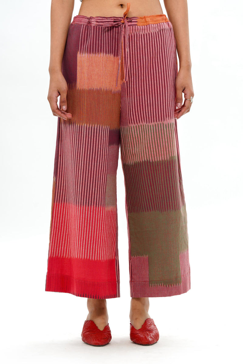 HARU PALAZZO 100% cotton by Translate - Handwoven Ikat in red color for women in Singapore