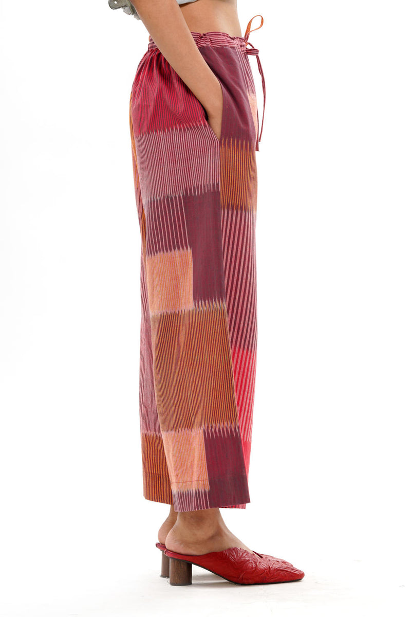 HARU PALAZZO 100% cotton by Translate - Handwoven Ikat in red color for women in Singapore