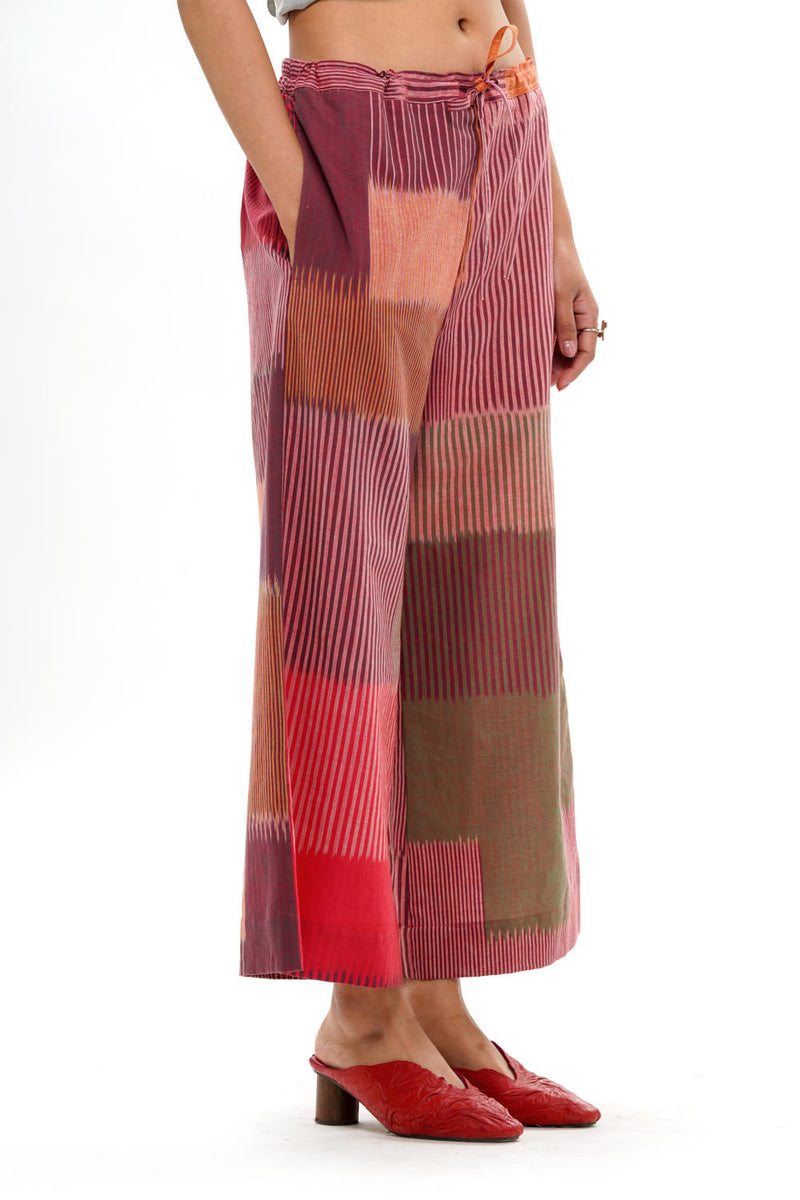 HARU PALAZZO 100% cotton by Translate - Handwoven Ikat in red color for women in Singapore
