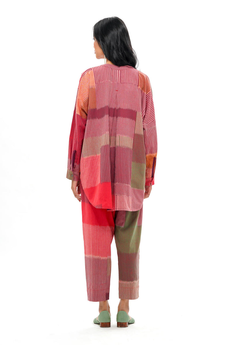 HARU RELAXED SHIRT 100% cotton by Translate - Handwoven Ikat in red color for women in Singapore