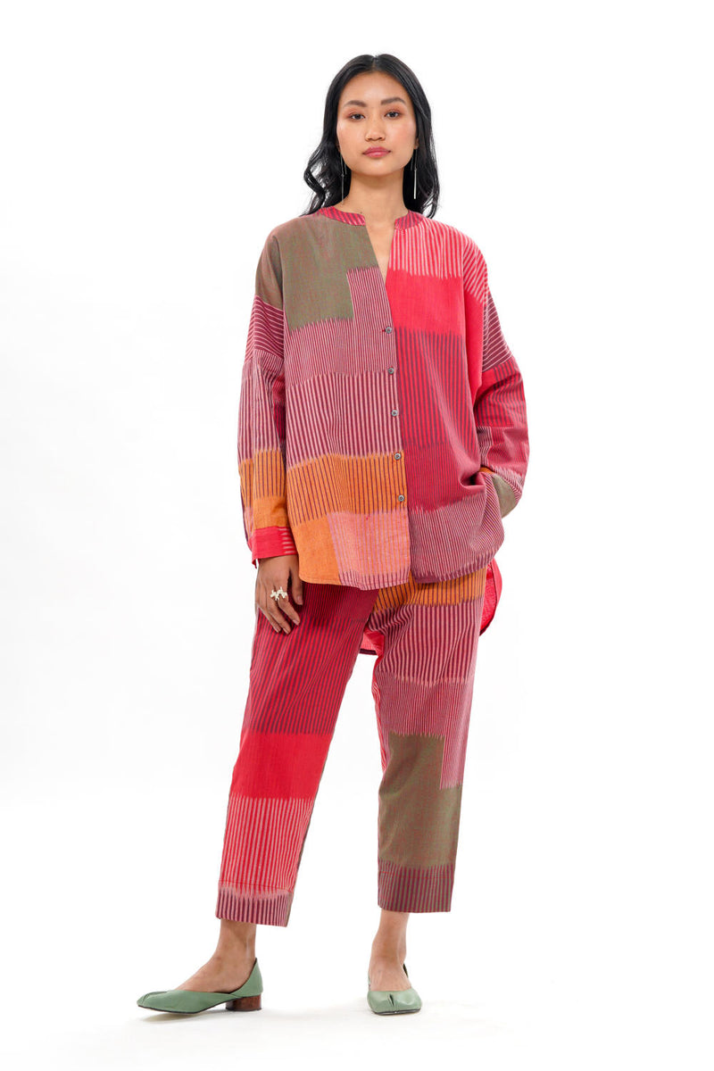 HARU RELAXED SHIRT 100% cotton by Translate - Handwoven Ikat in red color for women in Singapore