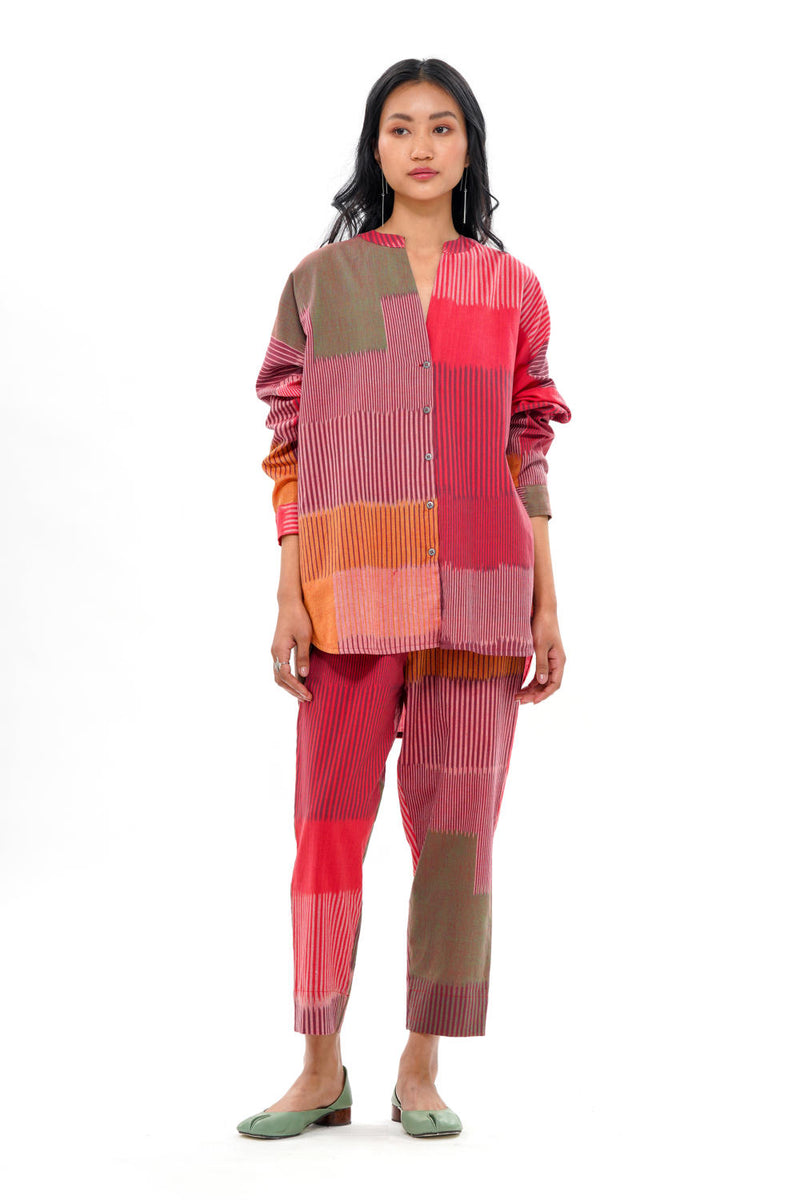 HARU RELAXED SHIRT 100% cotton by Translate - Handwoven Ikat in red color for women in Singapore