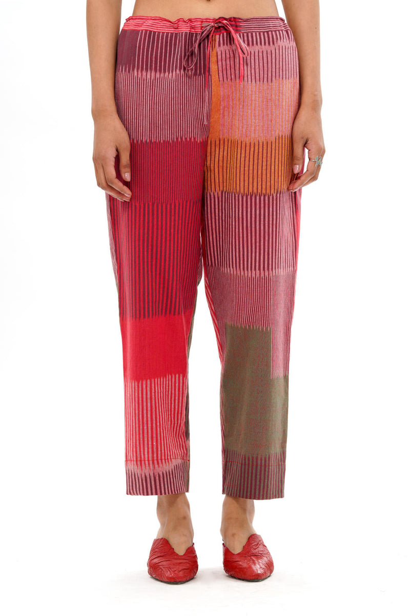 HARU STRAIGHT PANT 100% cotton by Translate - Handwoven Ikat in red color for women in Singapore
