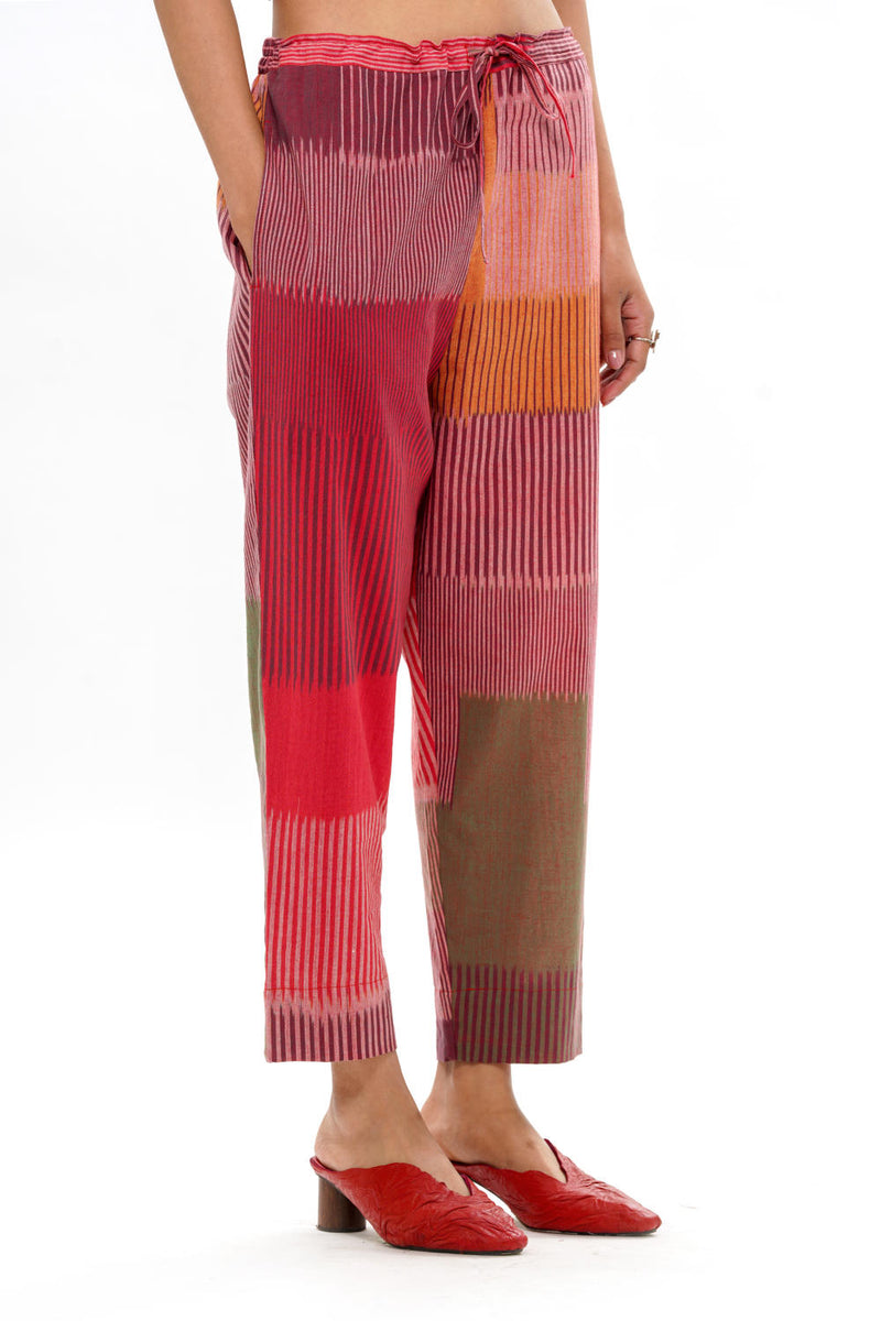 HARU STRAIGHT PANT 100% cotton by Translate - Handwoven Ikat in red color for women in Singapore