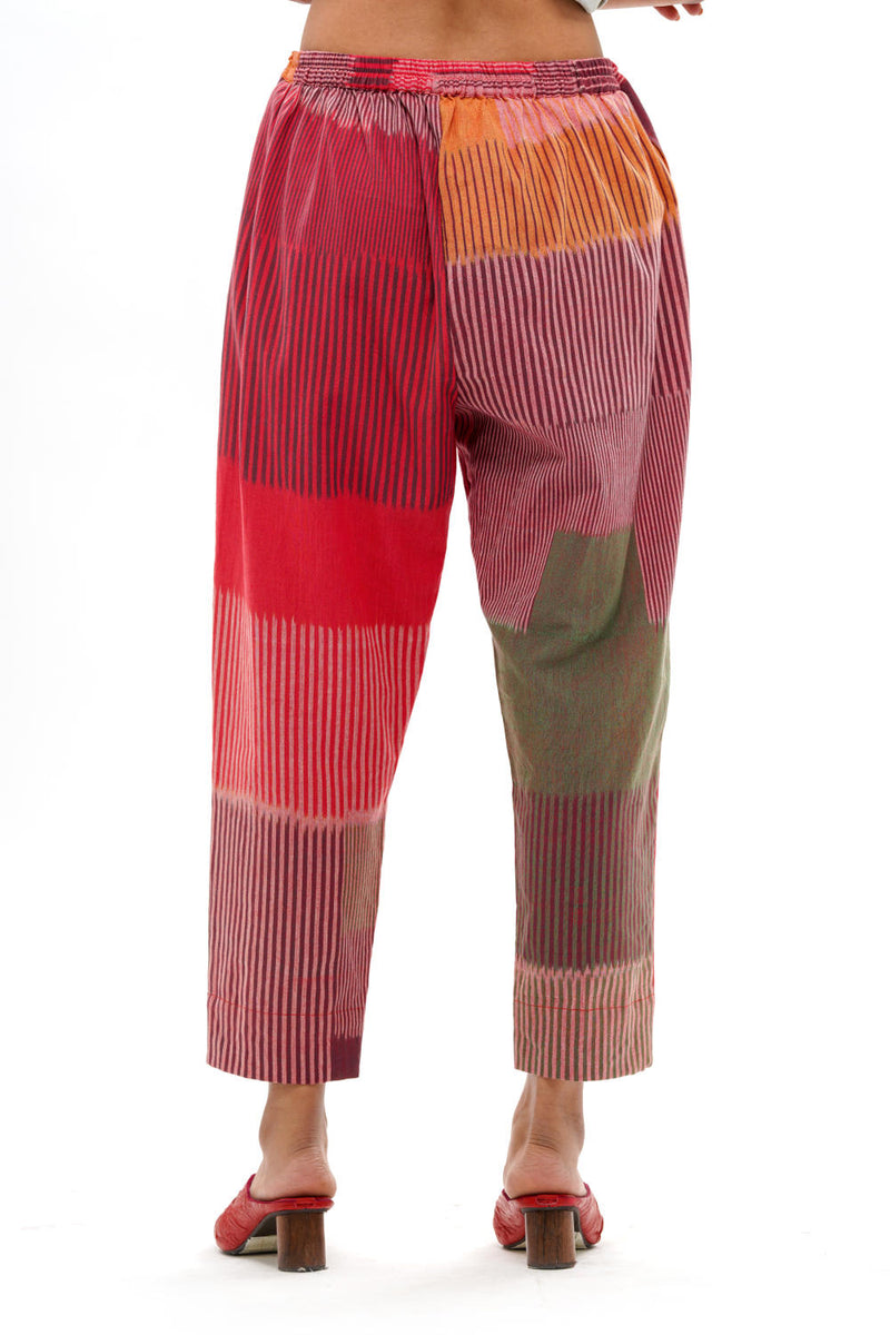 HARU STRAIGHT PANT 100% cotton by Translate - Handwoven Ikat in red color for women in Singapore