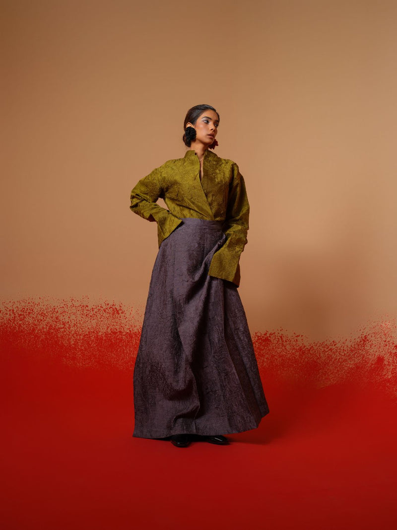 Haze Shirt-Moss Green mysore silk tops and shirts by Stoique in moss green for women in Singapore
