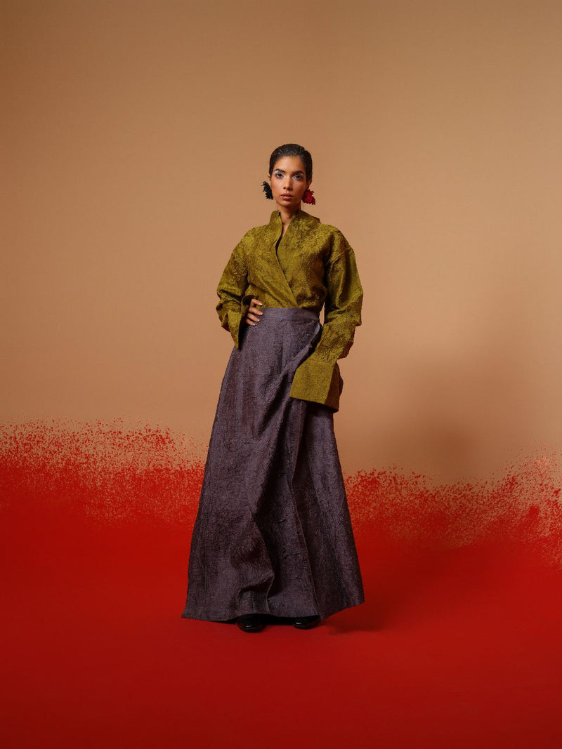 Haze Shirt-Moss Green mysore silk tops and shirts by Stoique in moss green for women in Singapore