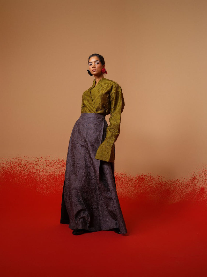 Haze Shirt-Moss Green mysore silk tops and shirts by Stoique in moss green for women in Singapore