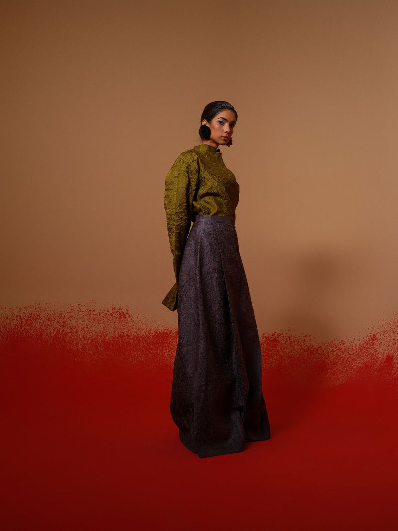 Haze Shirt-Moss Green mysore silk tops and shirts by Stoique in moss green for women in Singapore