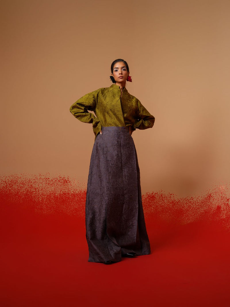Haze Shirt-Moss Green mysore silk tops and shirts by Stoique in moss green for women in Singapore