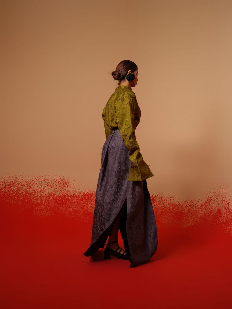 Haze Shirt-Moss Green mysore silk tops and shirts by Stoique in moss green for women in Singapore