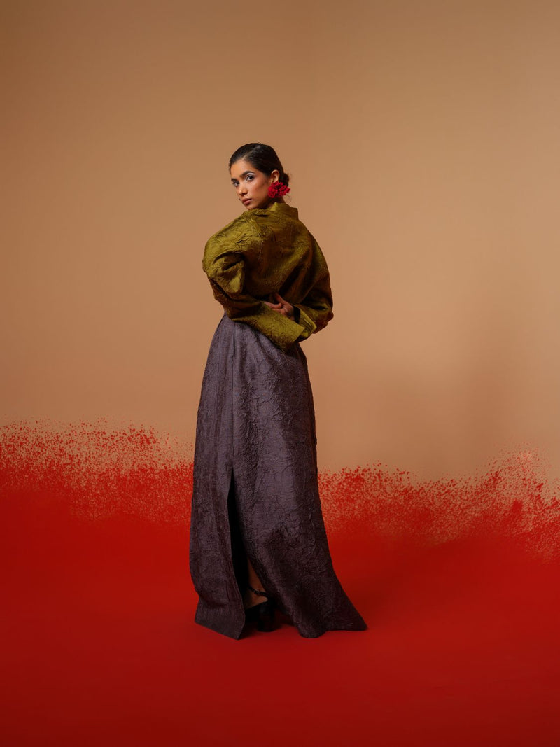 Haze Shirt-Moss Green mysore silk tops and shirts by Stoique in moss green for women in Singapore