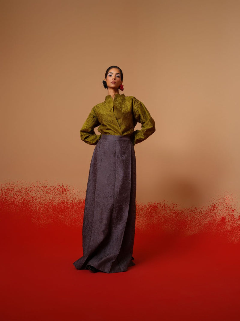 Haze Shirt-Moss Green mysore silk tops and shirts by Stoique in moss green for women in Singapore