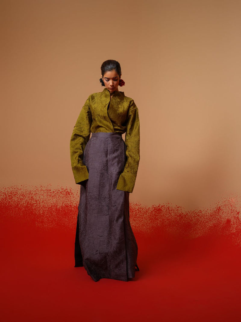 Haze Shirt-Moss Green mysore silk tops and shirts by Stoique in moss green for women in Singapore
