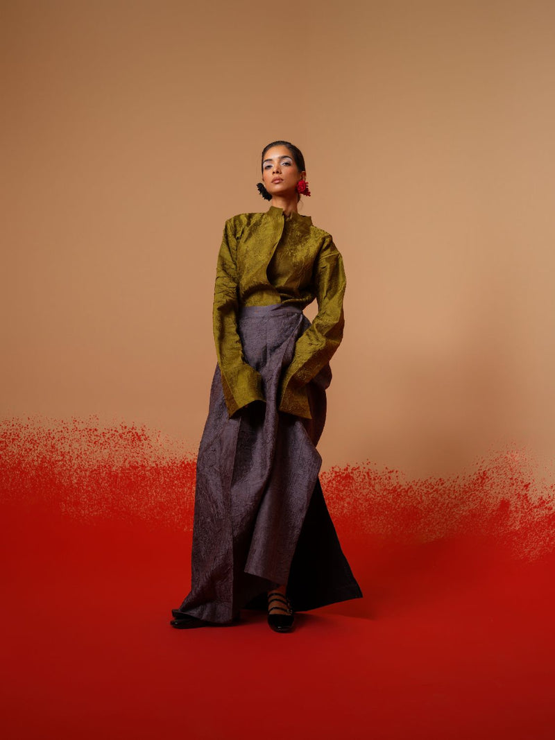 Haze Shirt-Moss Green mysore silk tops and shirts by Stoique in moss green for women in Singapore