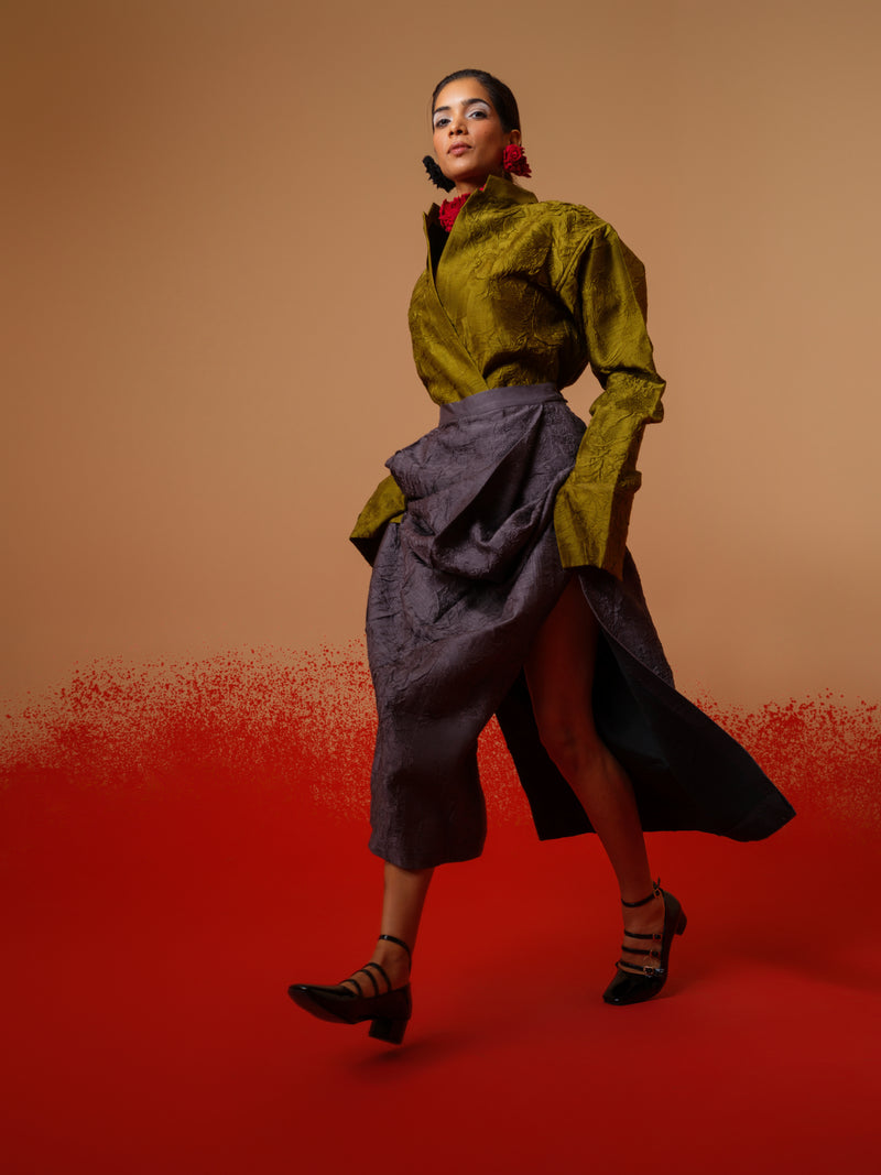 Haze Skirt-Ash Grey mysore silk skirts by Stoique in ash grey for women in Singapore