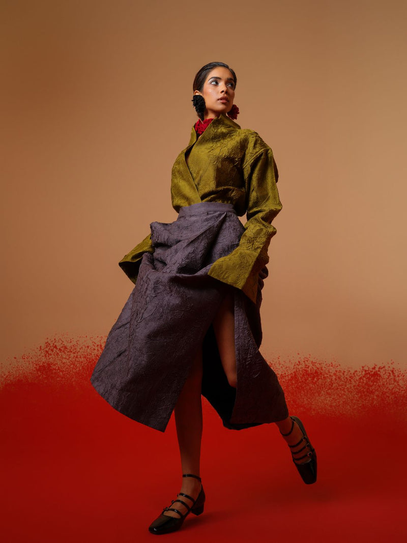 Haze Shirt-Moss Green mysore silk tops and shirts by Stoique in moss green for women in Singapore