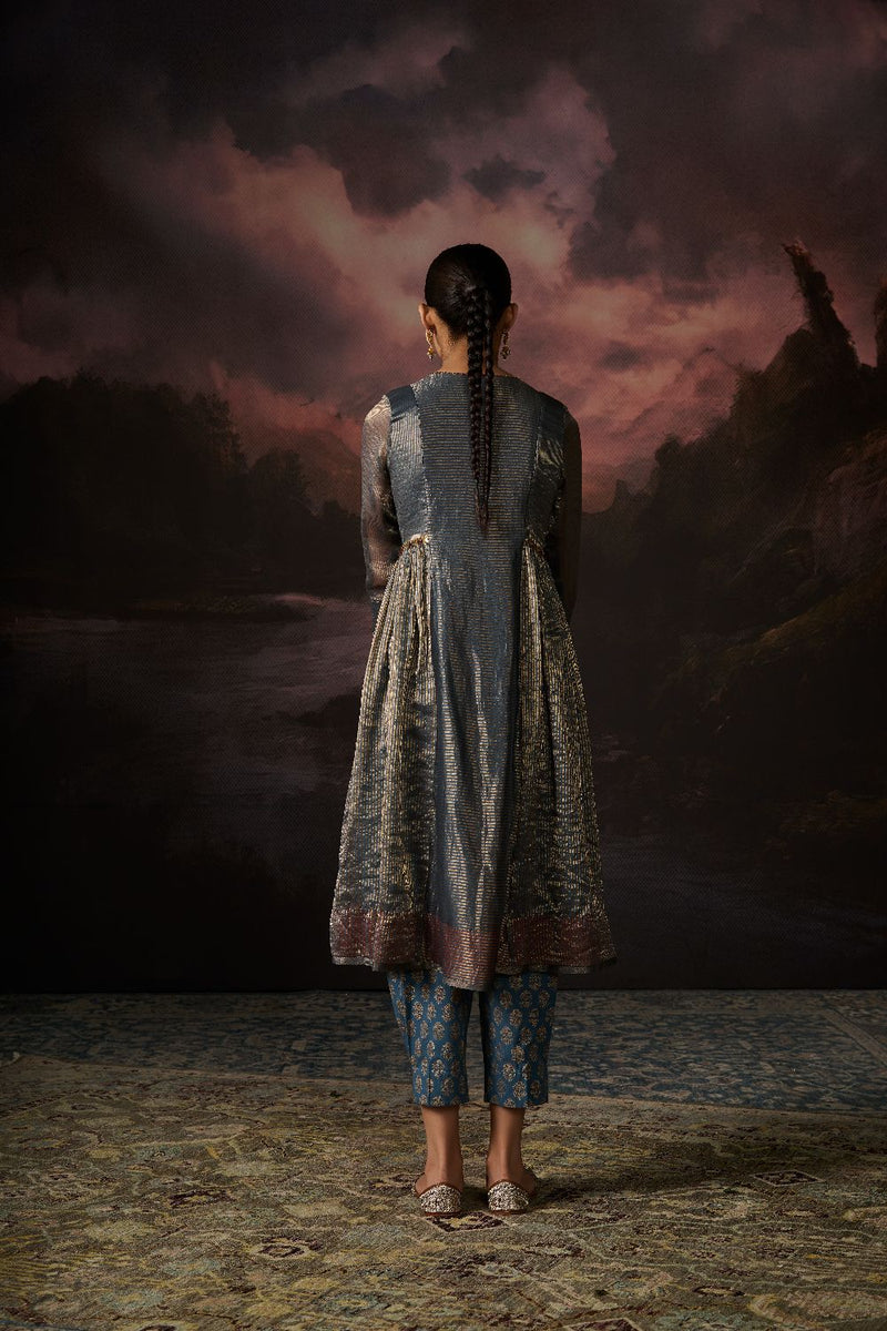 HINA KURTA chanderi by SWATTI KAPOOR in teal color for women in Singapore