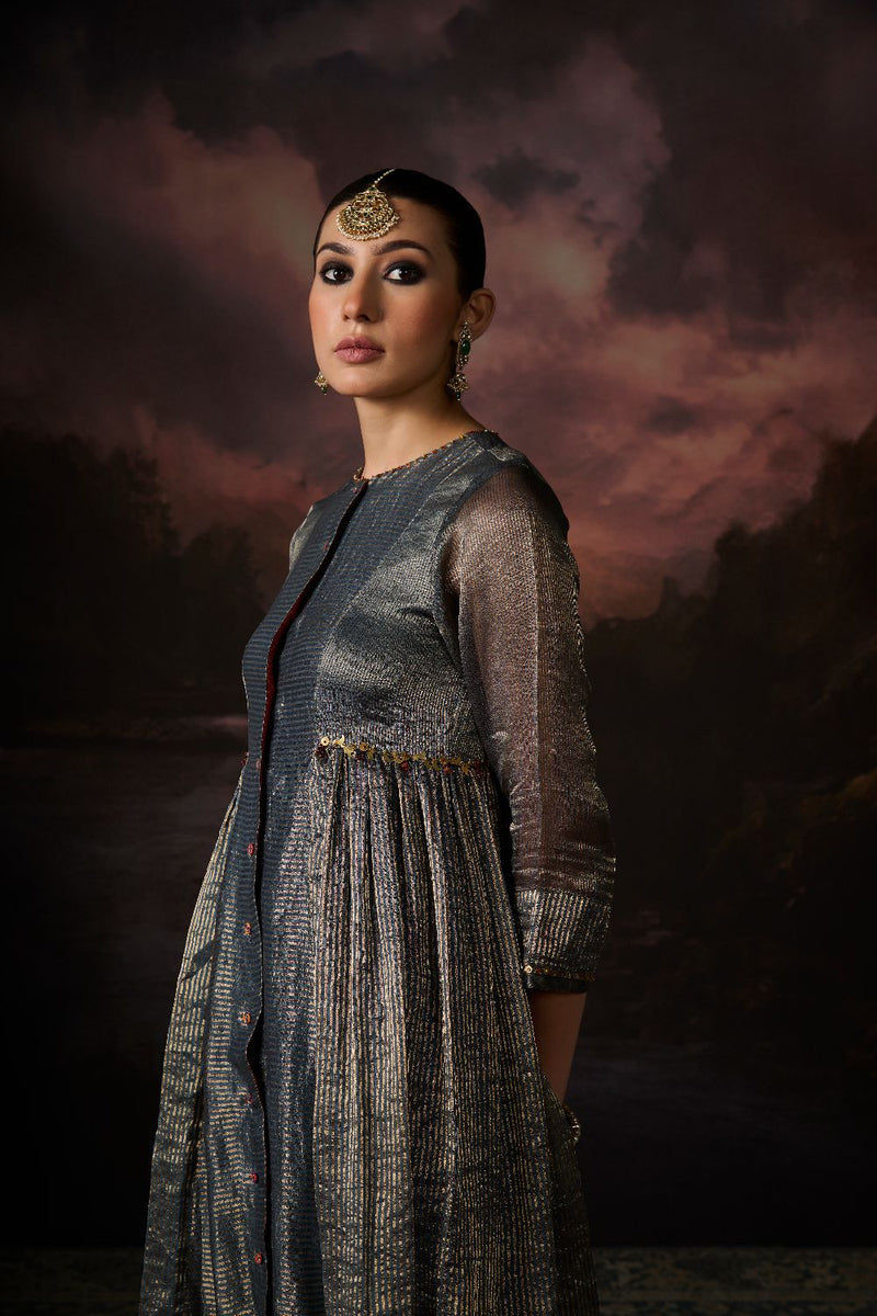 HINA KURTA chanderi by SWATTI KAPOOR in teal color for women in Singapore