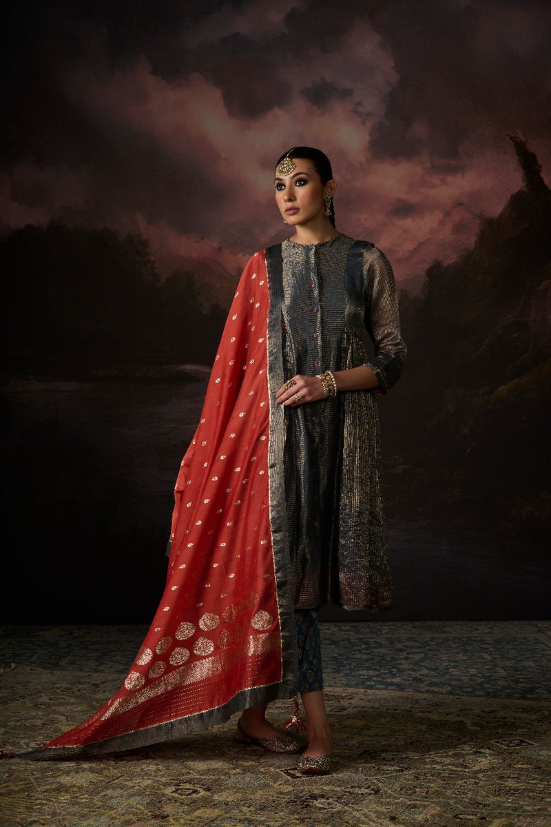 HINA KURTA chanderi by SWATTI KAPOOR in teal color for women in Singapore