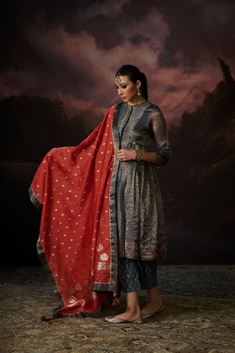 HINA KURTA chanderi by SWATTI KAPOOR in teal color for women in Singapore