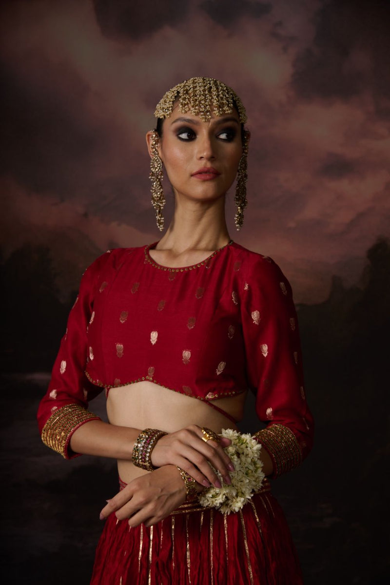 HUDA BLOUSE chanderi by SWATTI KAPOOR in red color for women in Singapore