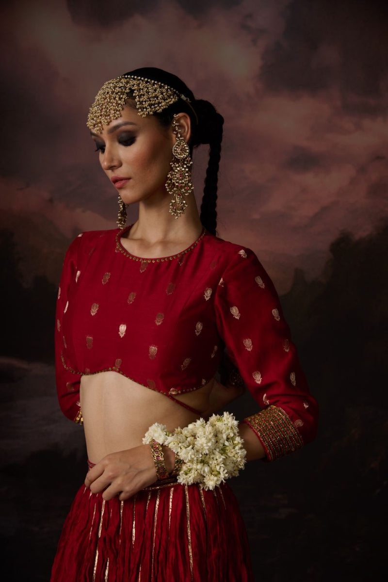 HUDA BLOUSE chanderi by SWATTI KAPOOR in red color for women in Singapore