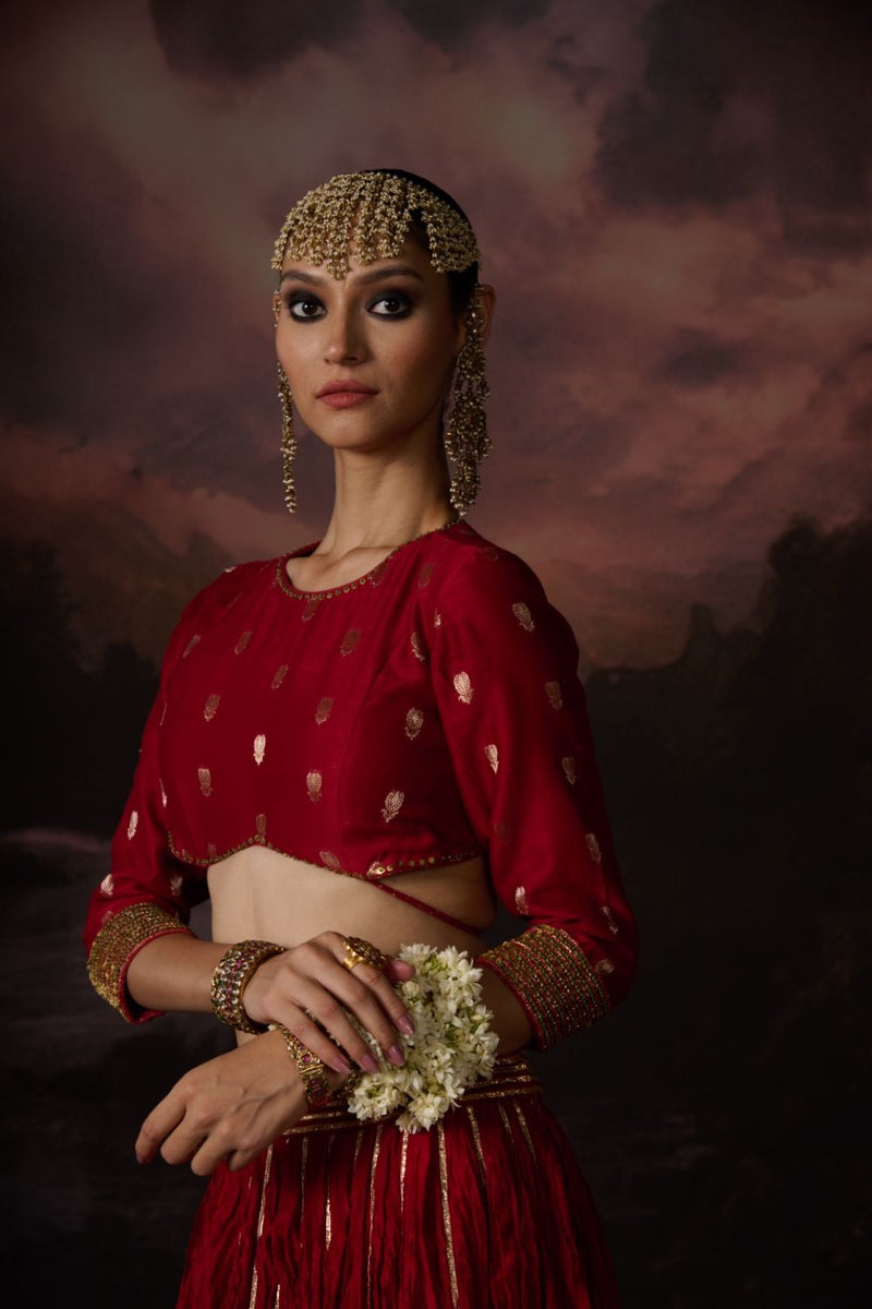 HUDA BLOUSE chanderi by SWATTI KAPOOR in red color for women in Singapore
