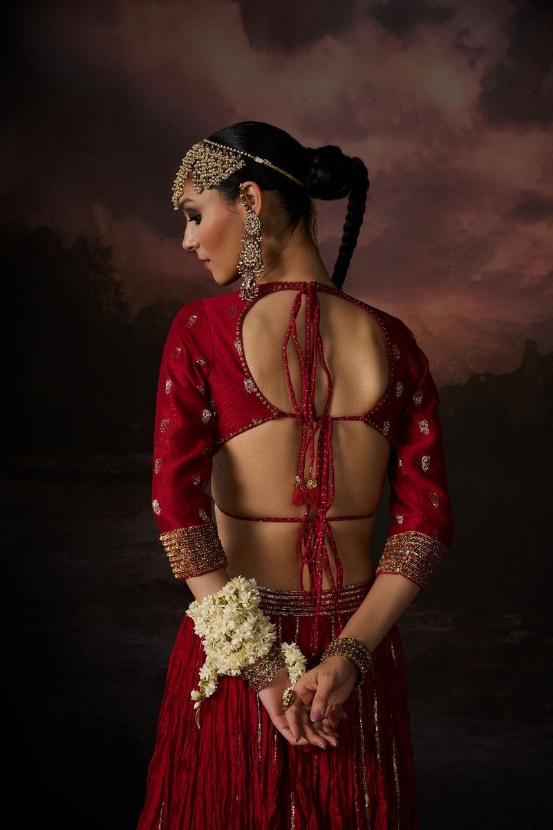 HUDA BLOUSE chanderi by SWATTI KAPOOR in red color for women in Singapore