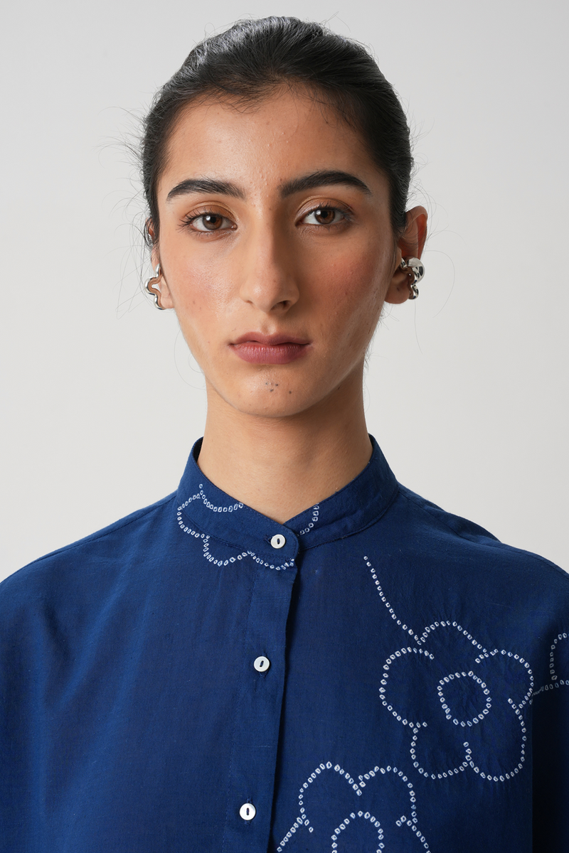 Hakumei Blue Bandhani Handwoven Top (Pre Order)