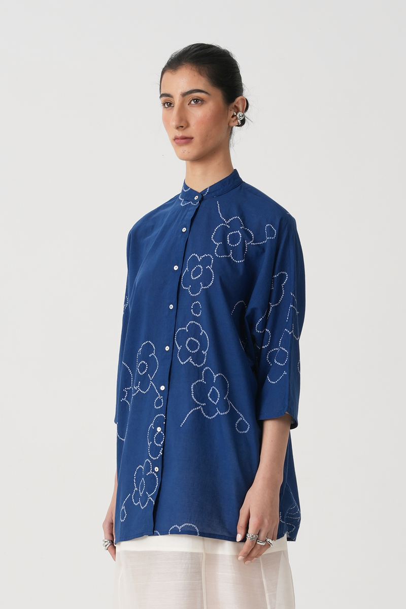 Hakumei Blue Bandhani Handwoven Top (Pre Order)