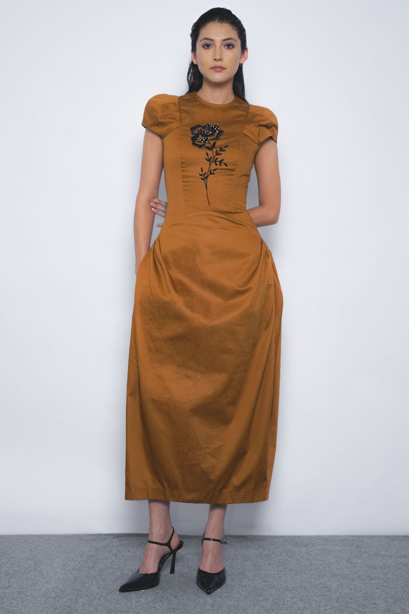 Hana Dress - Tobacco cotton Buy Hana Dress - Tobacco from C&W | Dresses for Women by Leh Studios for women in Singapore