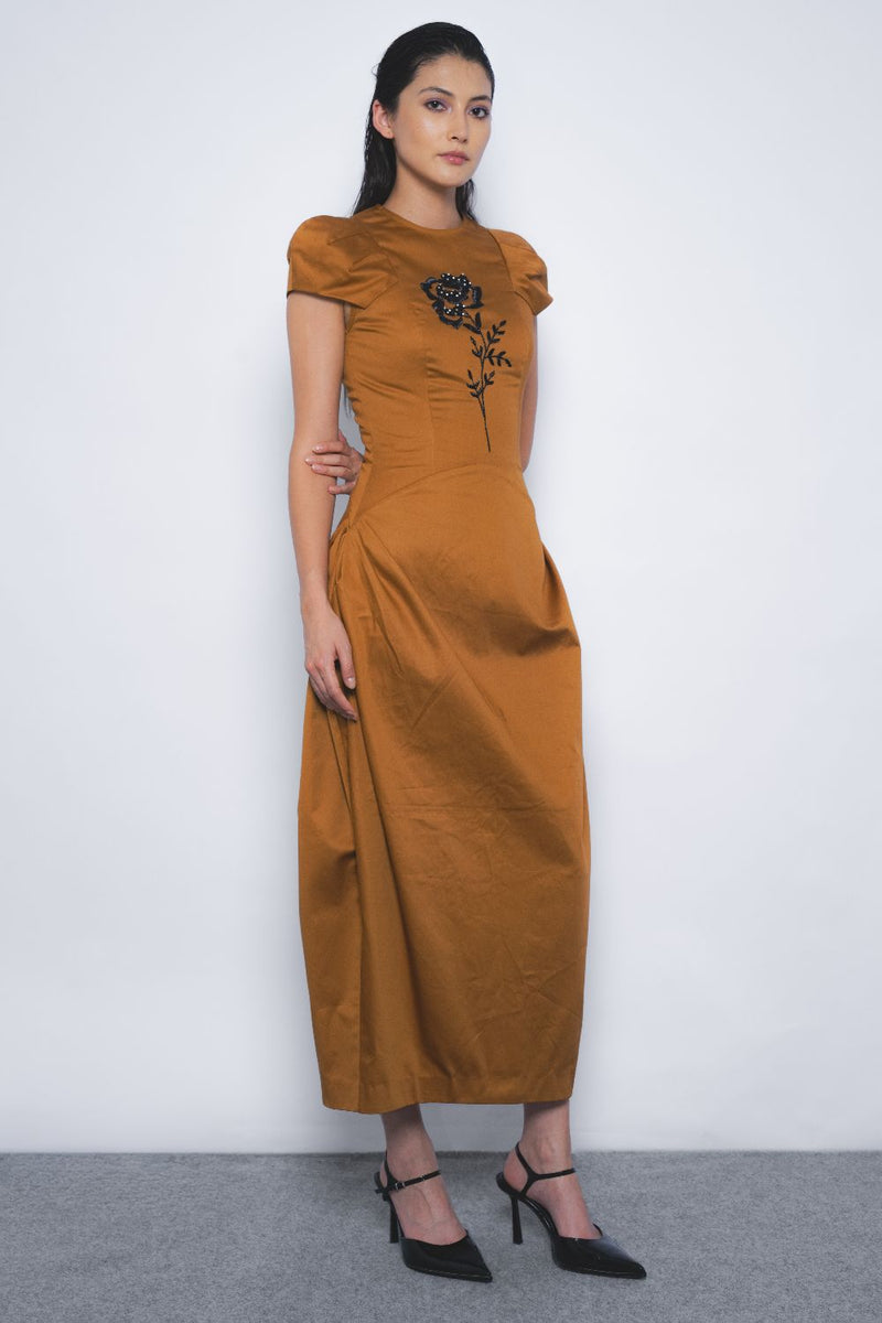 Hana Dress - Tobacco cotton Buy Hana Dress - Tobacco from C&W | Dresses for Women by Leh Studios for women in Singapore