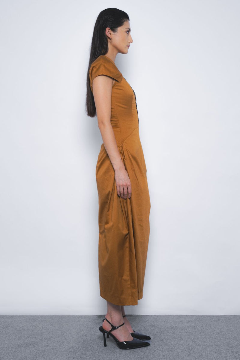 Hana Dress - Tobacco cotton Buy Hana Dress - Tobacco from C&W | Dresses for Women by Leh Studios for women in Singapore