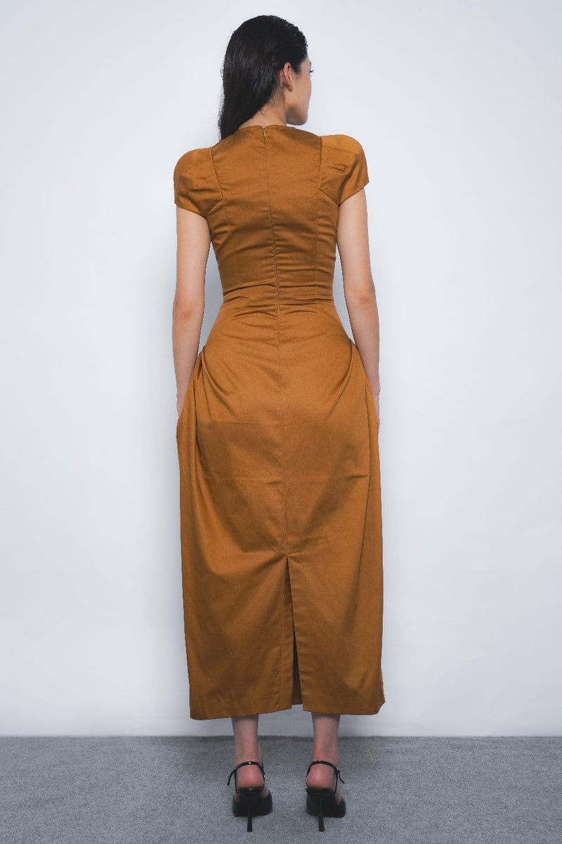 Hana Dress - Tobacco cotton Buy Hana Dress - Tobacco from C&W | Dresses for Women by Leh Studios for women in Singapore