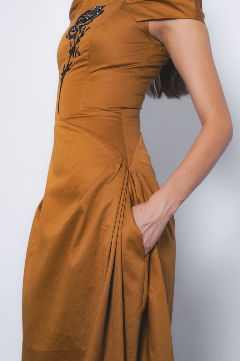 Hana Dress - Tobacco cotton Buy Hana Dress - Tobacco from C&W | Dresses for Women by Leh Studios for women in Singapore
