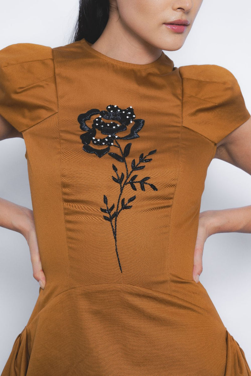 Hana Dress - Tobacco cotton Buy Hana Dress - Tobacco from C&W | Dresses for Women by Leh Studios for women in Singapore