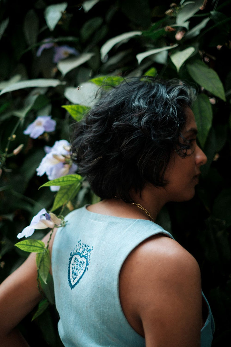 Handloom Denim Koti Waistcoat by JodiLife for women in Singapore