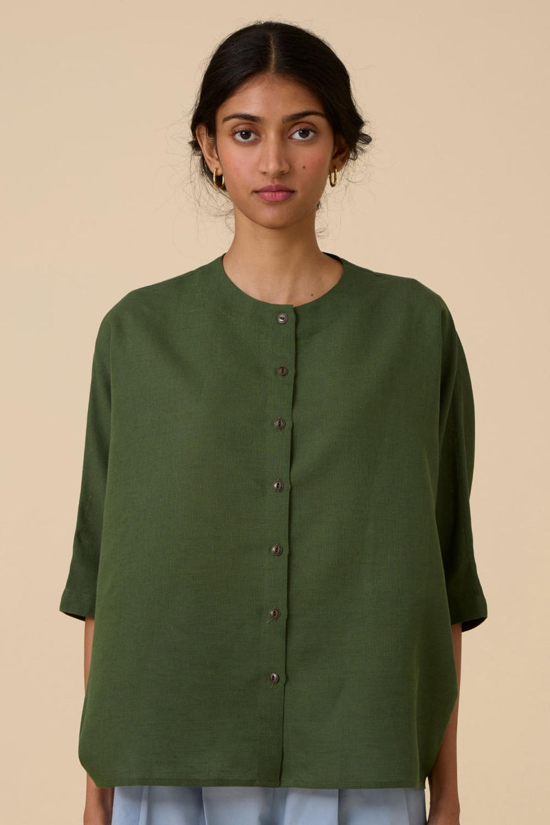 Harita Green Cotton Shirt cotton by The Summer House in green color for women in Singapore