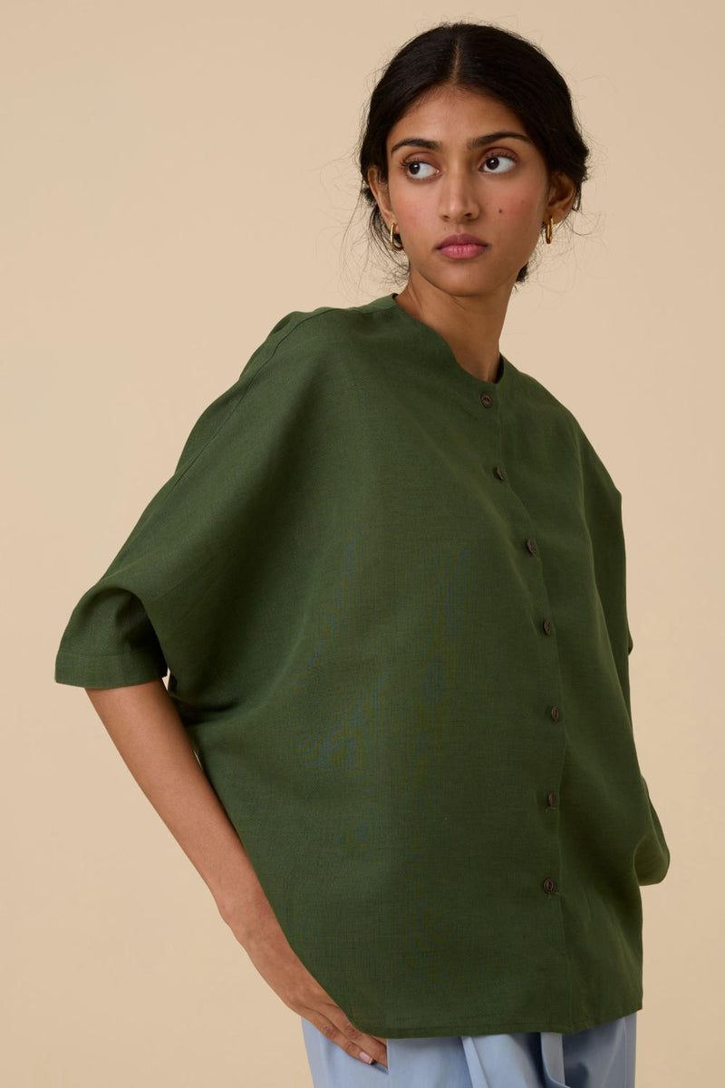 Harita Green Cotton Shirt cotton by The Summer House in green color for women in Singapore