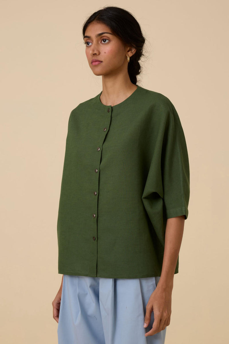 Harita Green Cotton Shirt cotton by The Summer House in green color for women in Singapore