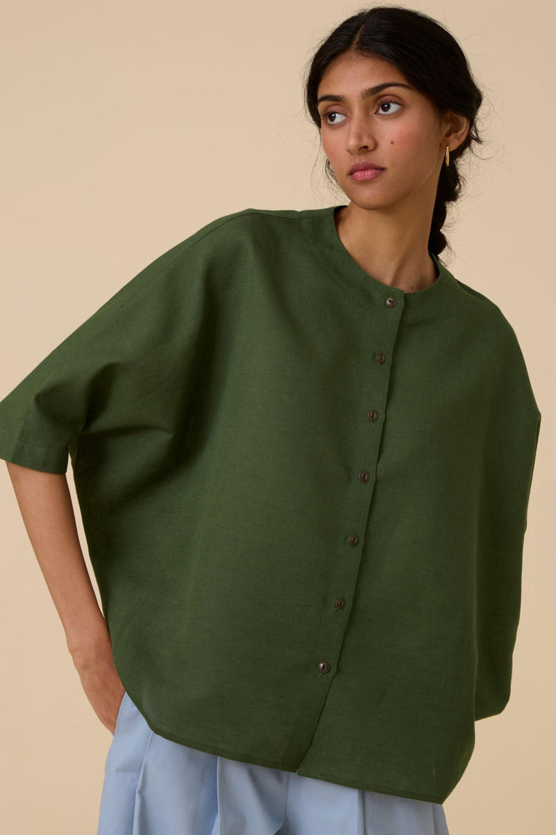 Harita Green Cotton Shirt cotton by The Summer House in green color for women in Singapore