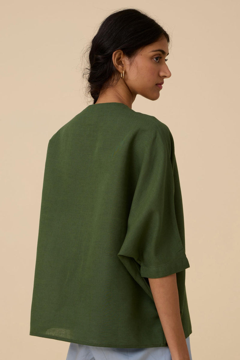Harita Green Cotton Shirt cotton by The Summer House in green color for women in Singapore